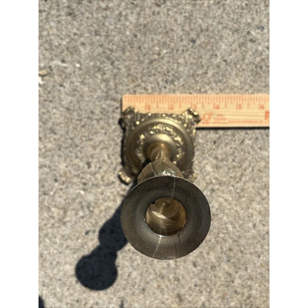 Vintage Brass Candlestick Rococo Baroque Floral Taper India Victorian Heavy